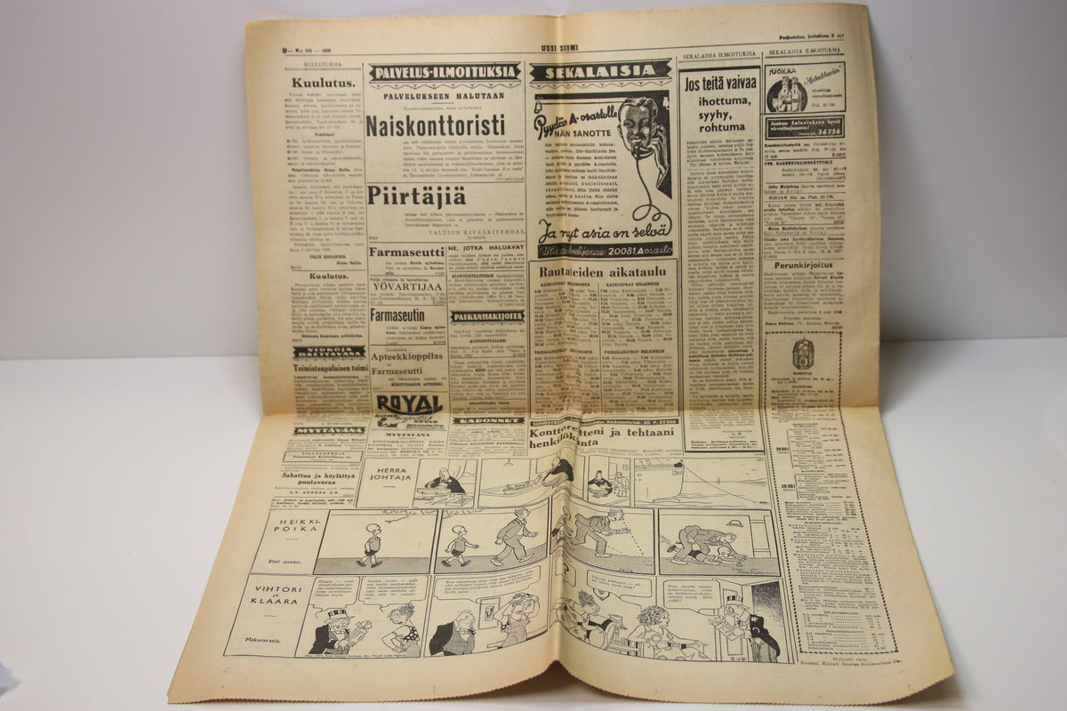 Uusi Suomi lehti vuodelta 1939