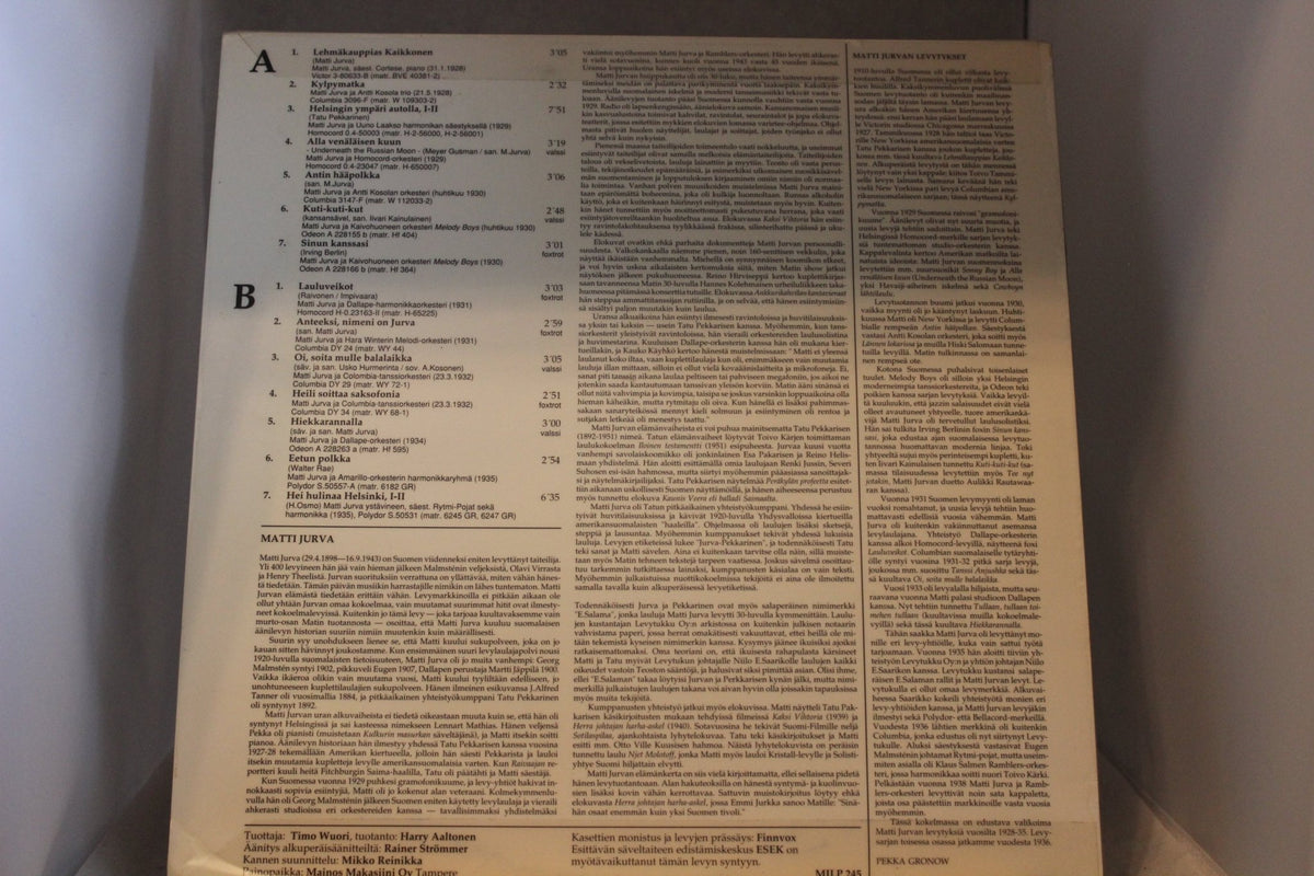 Matti Jurva 1928 - 1935 Anteeksi Nimeni on Jurva lp - levy - Asadon AarteetLp - levyt