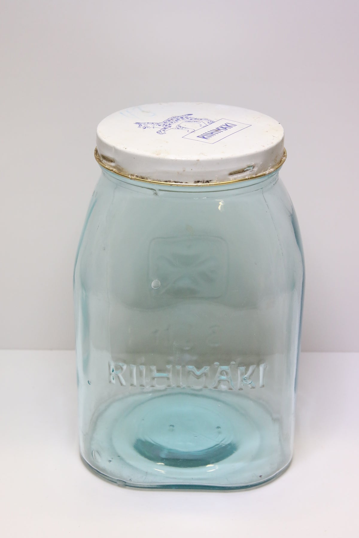 Riihimäen lasi Neliapila vihertävä tölkki/purkki