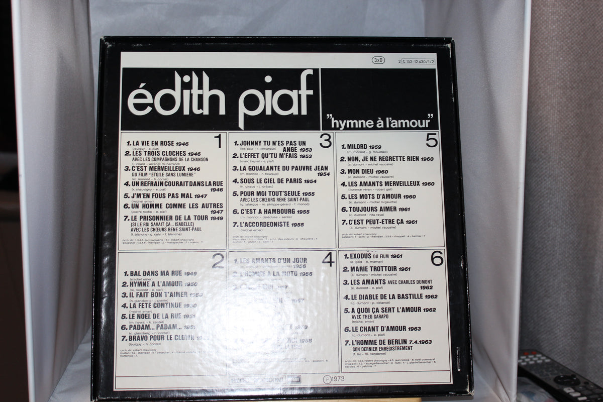 Edith Piaf Hymne alamour 3 lp-levyn boksi