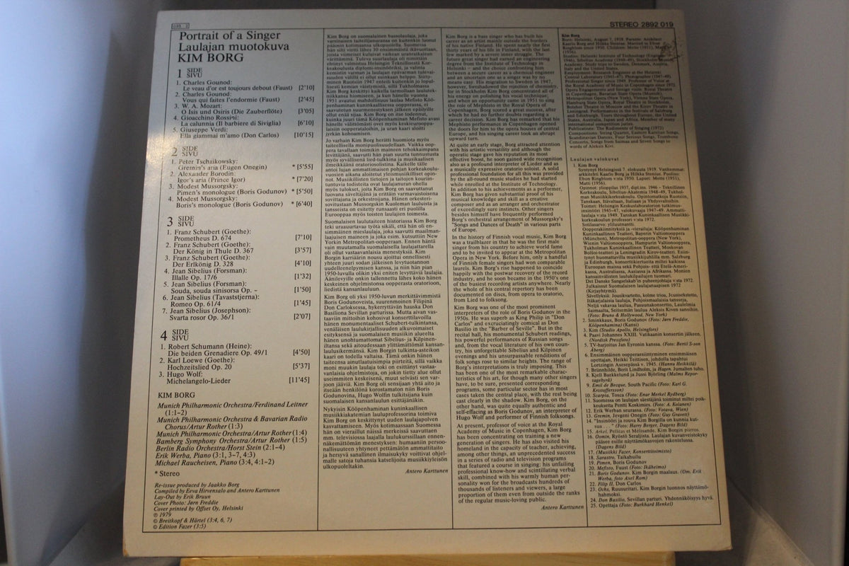 Kim Borg Laulajan Muotokuva Tupla lp - levy - Asadon AarteetLp - levyt